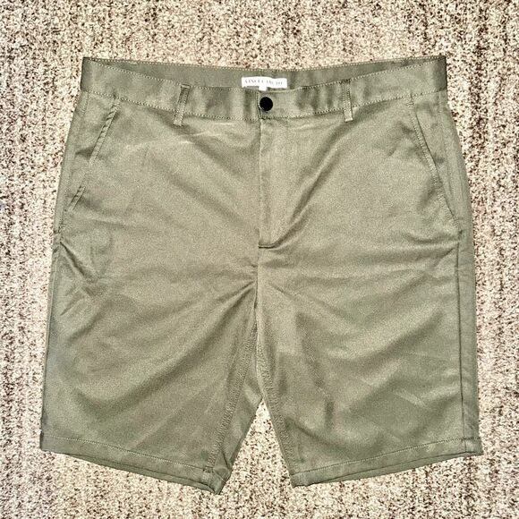 Vince Camuto Men's Performance Polyester Shorts in Solid Olive Green Size 36 - Picture 6 of 8